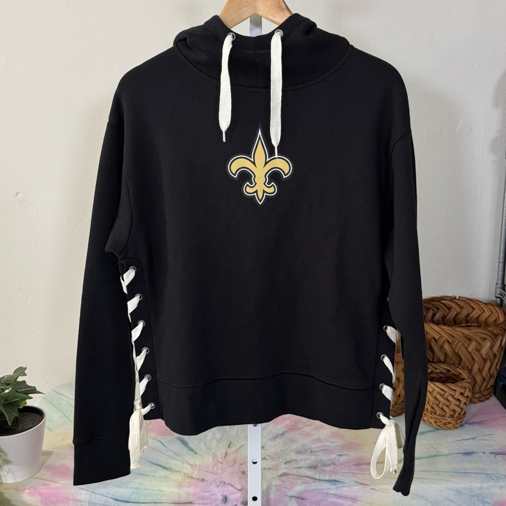 New Orleans Saints Lace-Up Side Black Pullover Hoodie Junk Food Size Large NFL - Picture 4 of 11